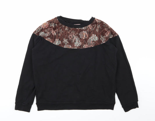 pins and needles Womens Black Floral  Pullover Jumper Size S