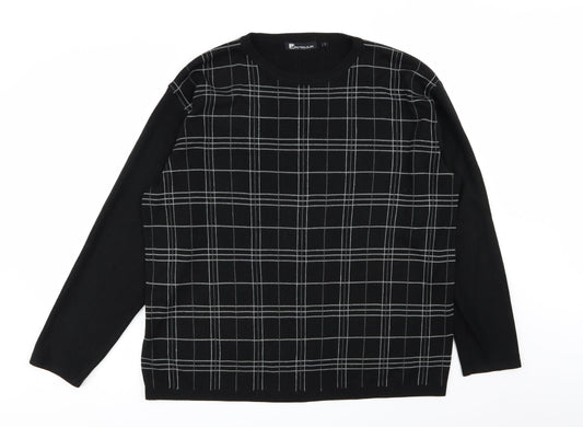 petroleum Mens Black Check  Pullover Jumper Size L