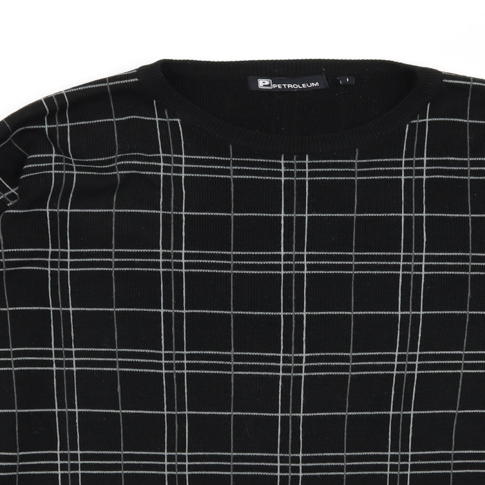 petroleum Mens Black Check  Pullover Jumper Size L