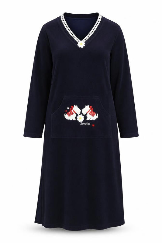 Front view of BM women’s blue fit & flare, size UK 10