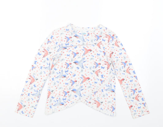 M&Co Girls White Floral  Basic T-Shirt Size 7-8 Years  - butterflies