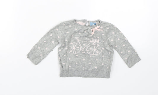 BabyGap Girls Grey Spotted  Pullover Jumper Size 0-3 Months  - Bike