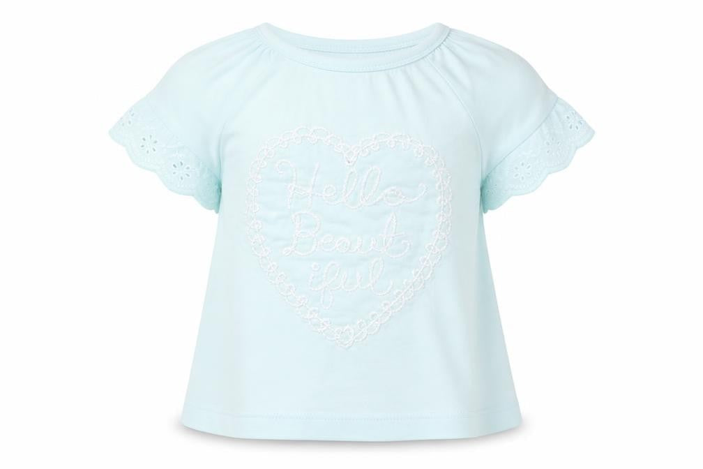 Front view of F&F girls’ blue floral basic t-shirt, size 0-3, months
