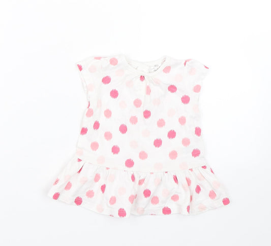 F&F Girls White Polka Dot  Basic T-Shirt Size 0-3 Months