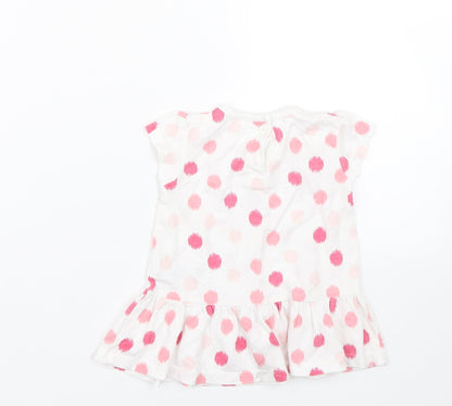 F&F Girls White Polka Dot  Basic T-Shirt Size 0-3 Months