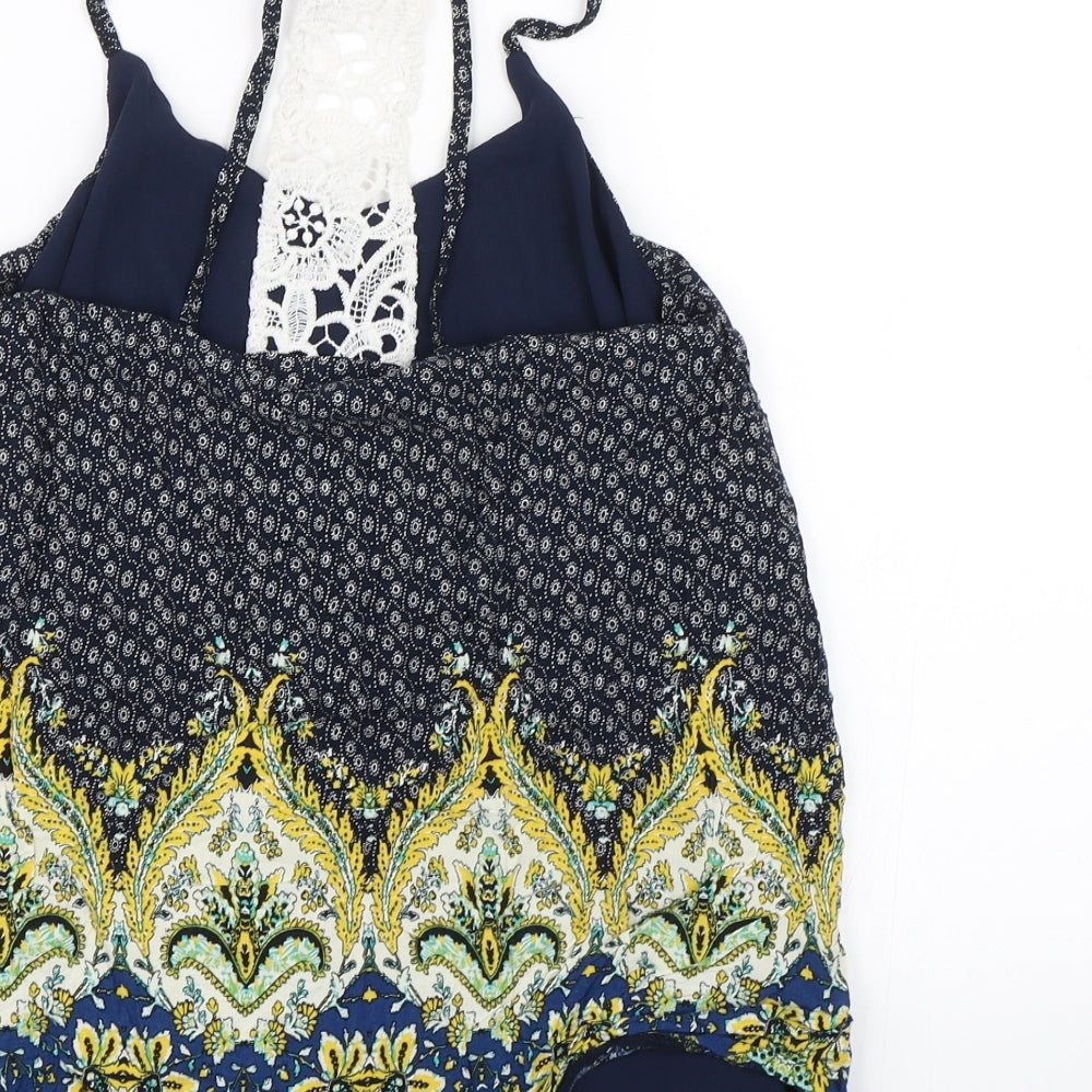 S&W fashion Womens Blue Floral  Basic Tank Size L