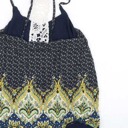 S&W fashion Womens Blue Floral  Basic Tank Size L