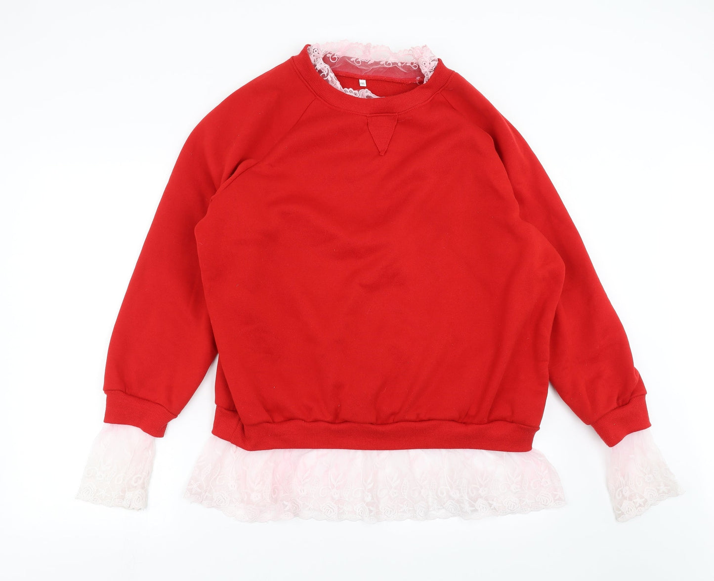Preworn Womens Red   Pullover Sweatshirt Size XL  - Lace Detail