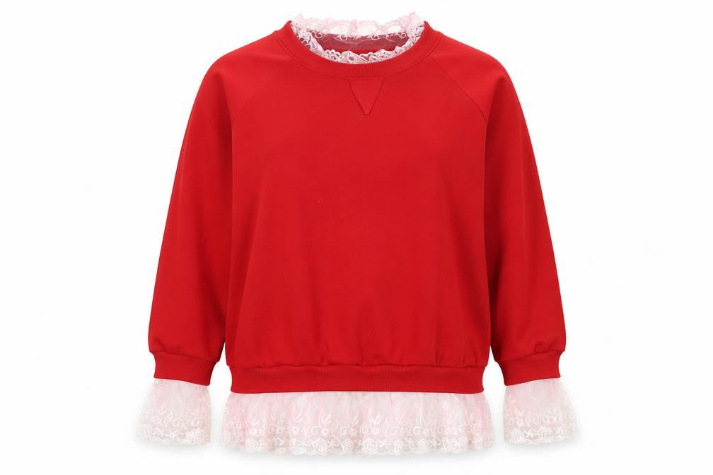 Womens Red   Pullover Sweatshirt Size XL  - Lace Detail