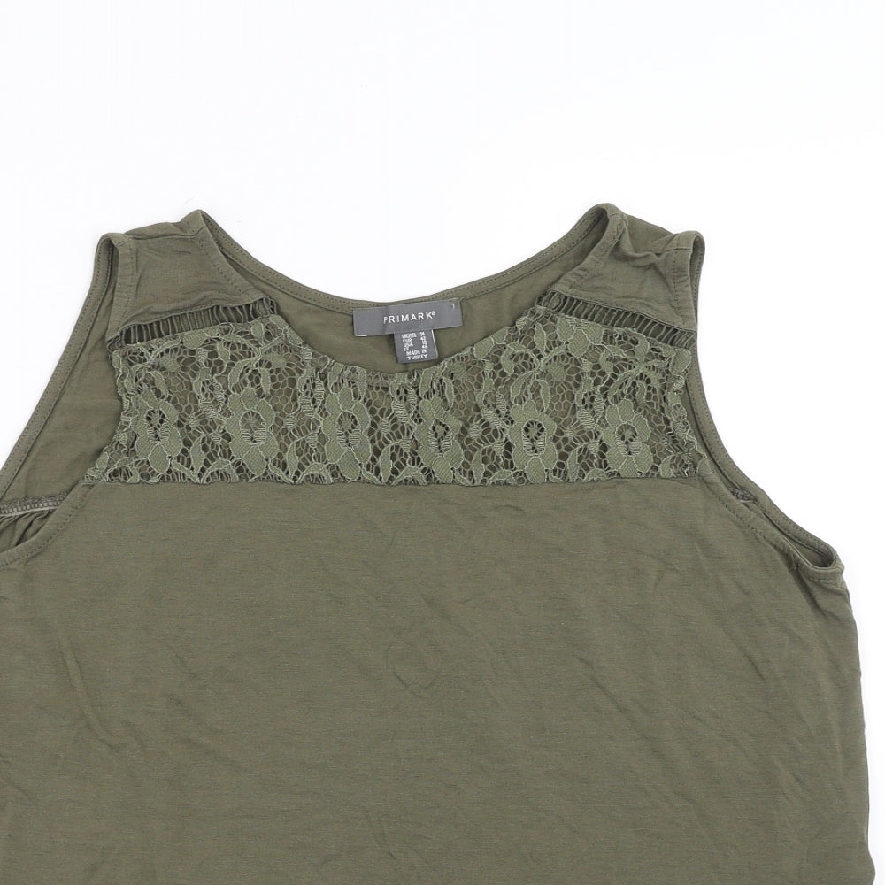 Primark Womens Green   Basic Blouse Size 14  - floral lace detail