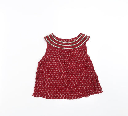NEXT Girls Red Floral  Basic Blouse Size 9 Years  - beaded neck line