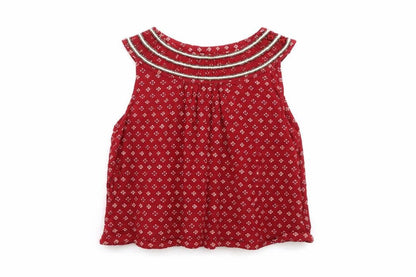 NEXT Girls Red Floral  Basic Blouse Size 9 Years  - beaded neck line