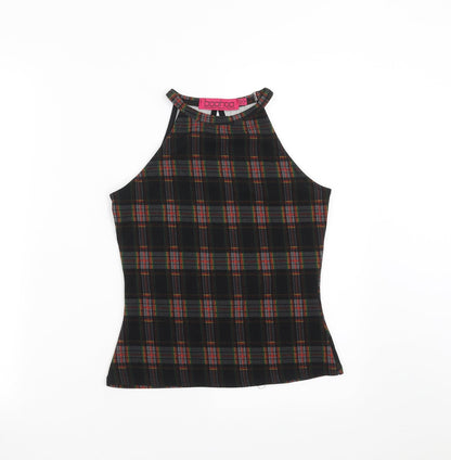 Boohoo Womens Black Check  Basic Blouse Size 8