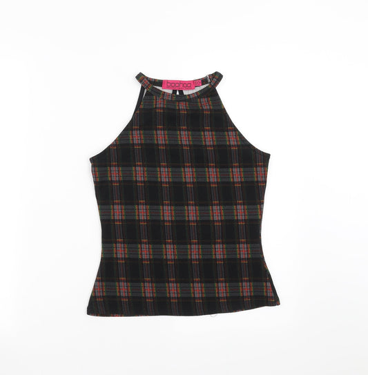 Boohoo Womens Black Check  Basic Blouse Size 8