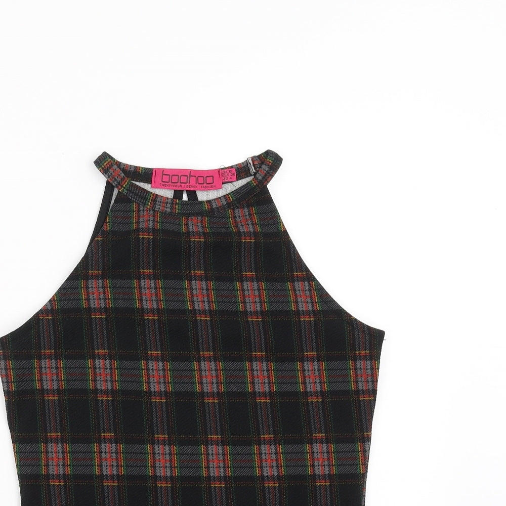 Boohoo Womens Black Check  Basic Blouse Size 8