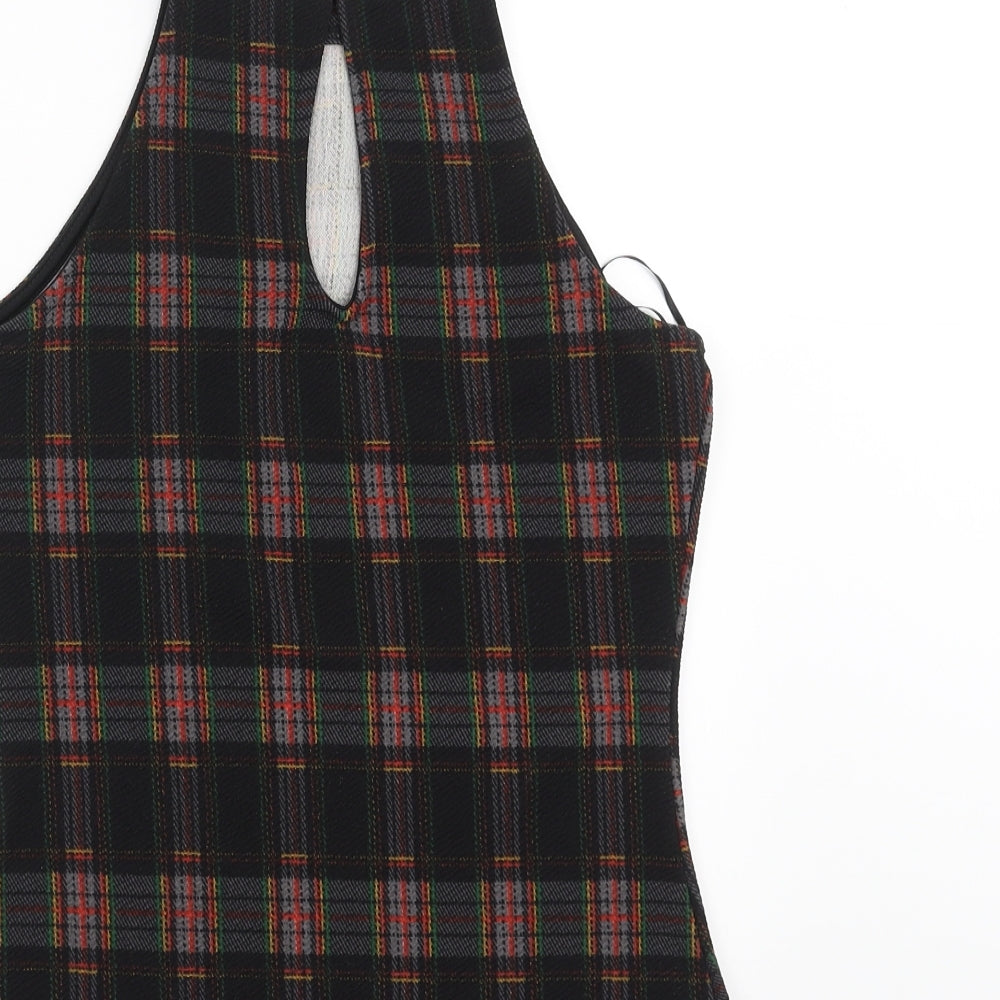 Boohoo Womens Black Check  Basic Blouse Size 8