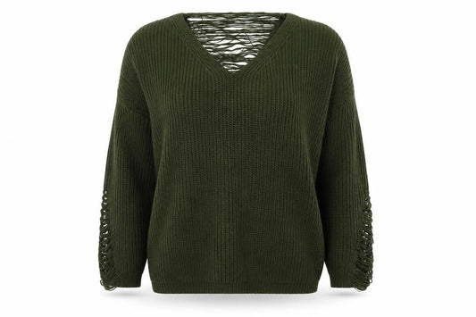 Front view of Izabel women’s green knit jumper, size UK 10, - oversized