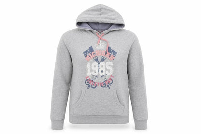 Front view of Papaya women’s grey pullover hoodie, size UK 10
