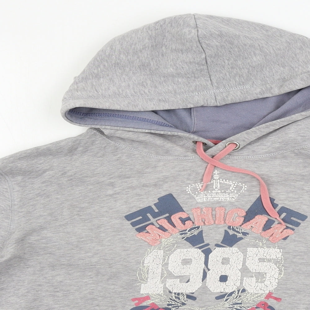 Close-up detail of Papaya women’s grey pullover hoodie, size UK 10