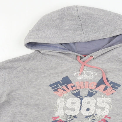Close-up detail of Papaya women’s grey pullover hoodie, size UK 10