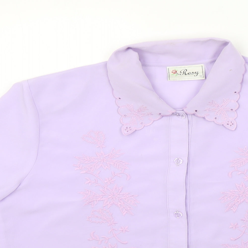 Womens UK Size 12 ROSY Purple Basic Button-Up