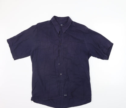 Mens UK Size L Full Circle Blue  Button-Up Short Sleeve Casual Shirt