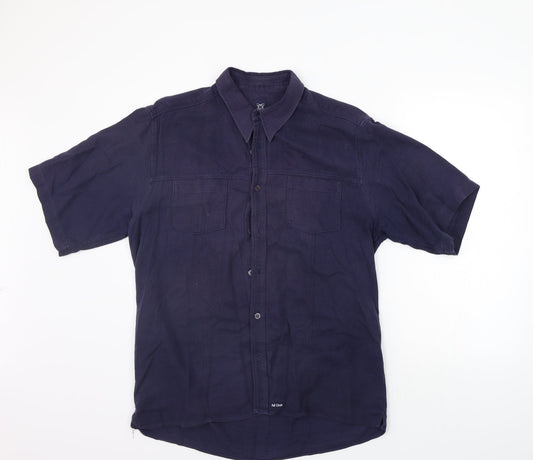 Mens UK Size L Full Circle Blue  Button-Up Short Sleeve Casual Shirt