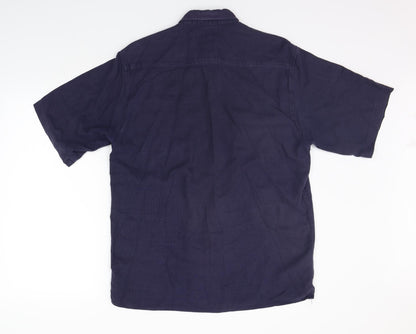 Mens UK Size L Full Circle Blue  Button-Up Short Sleeve Casual Shirt