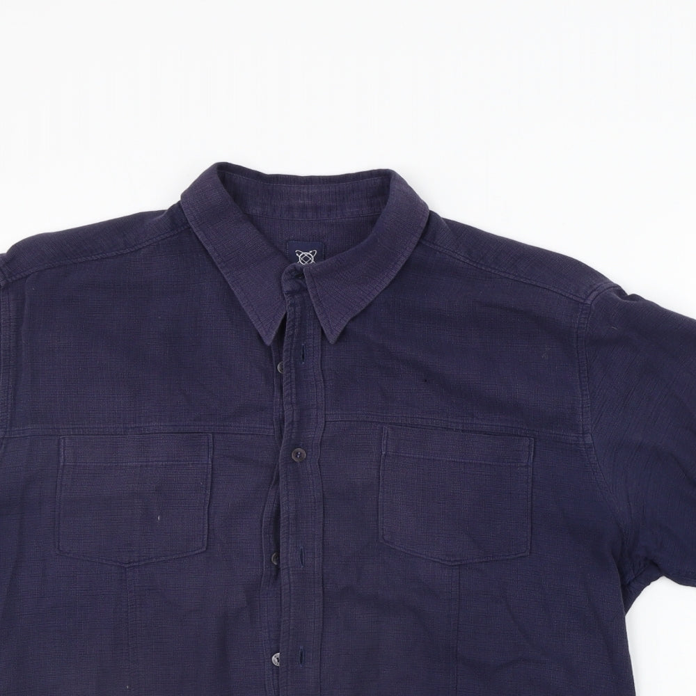 Mens UK Size L Full Circle Blue  Button-Up Short Sleeve Casual Shirt