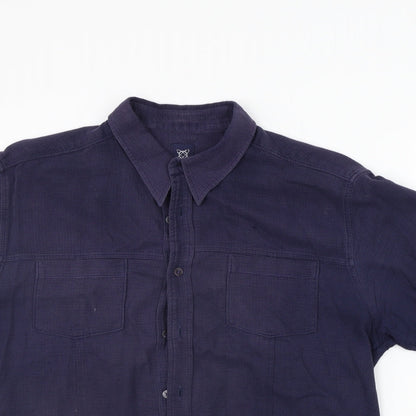 Mens UK Size L Full Circle Blue  Button-Up Short Sleeve Casual Shirt
