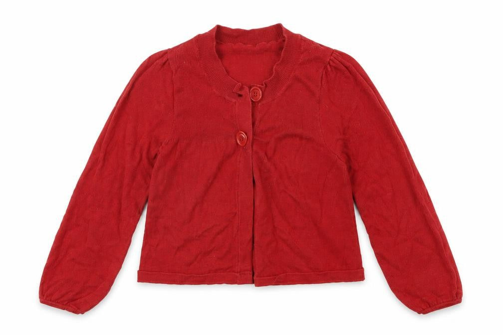 Front view of Adams Kids girls’ red cardigan jumper, size 8, years