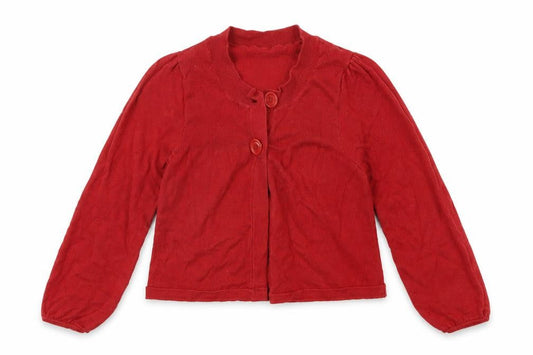 Front view of Adams Kids girls’ red cardigan jumper, size 8, years