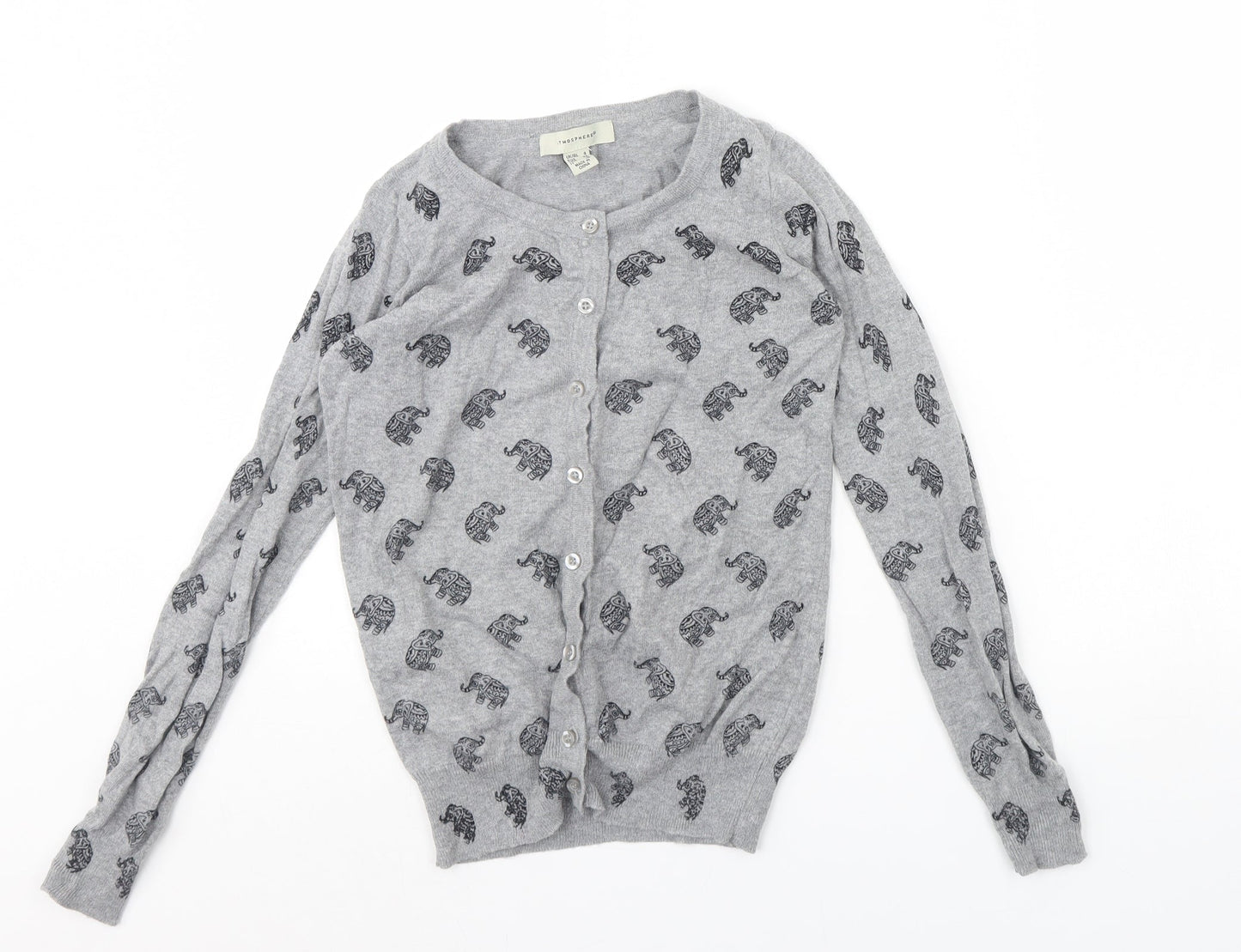 Atmopshere Womens Grey Animal Print  Cardigan Jumper Size 4  - Elephant