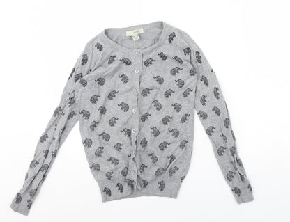 Atmopshere Womens Grey Animal Print  Cardigan Jumper Size 4  - Elephant