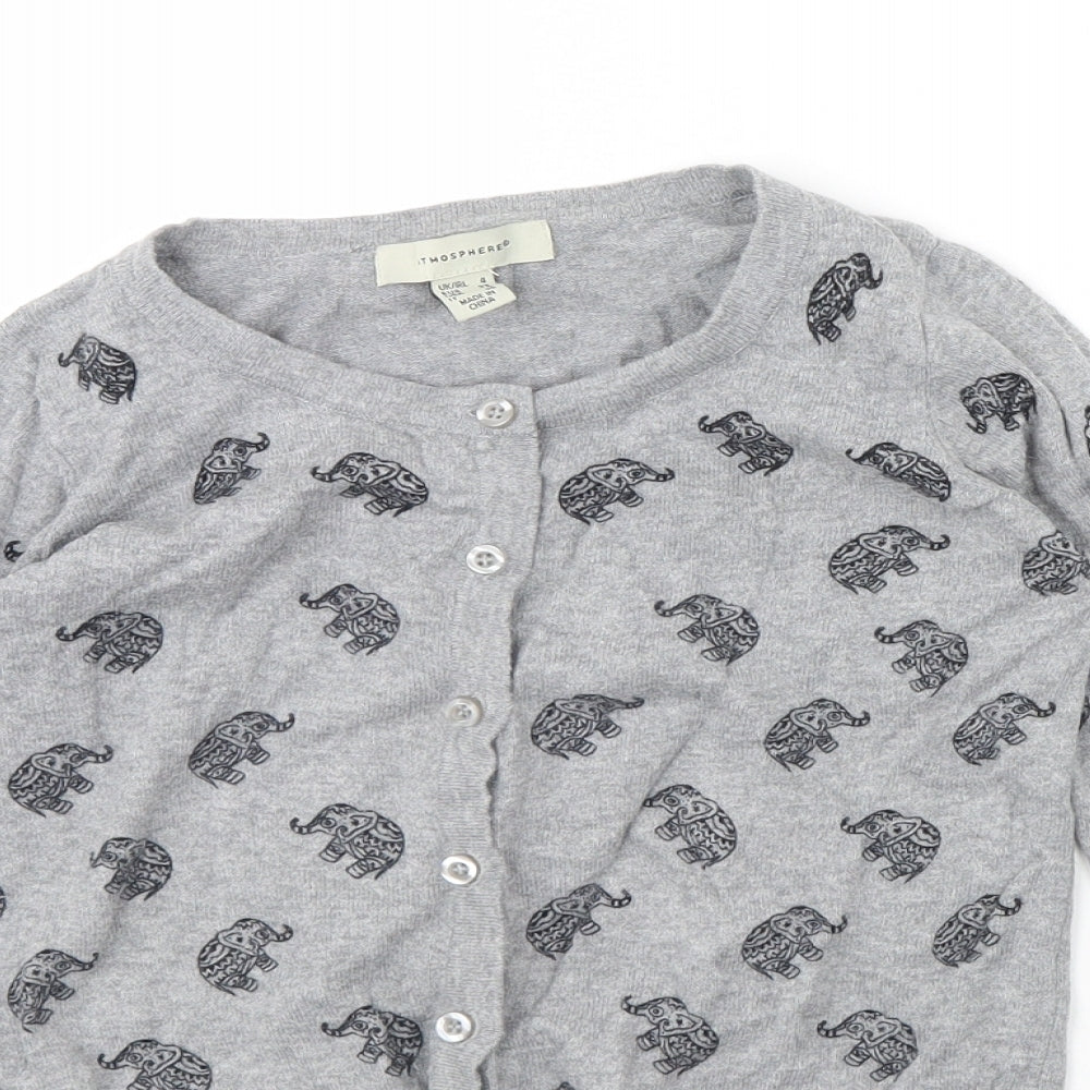 Atmopshere Womens Grey Animal Print  Cardigan Jumper Size 4  - Elephant