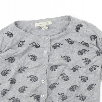 Atmopshere Womens Grey Animal Print  Cardigan Jumper Size 4  - Elephant