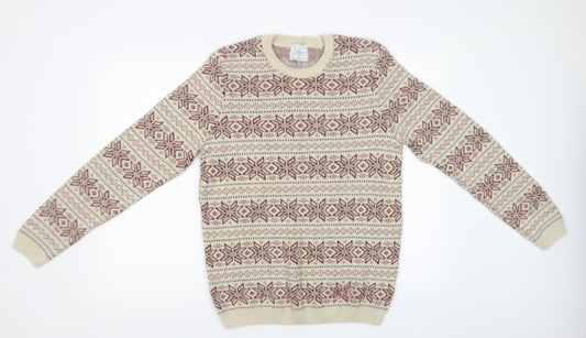 Topman Mens Beige Geometric Knit Pullover Sweatshirt Size S