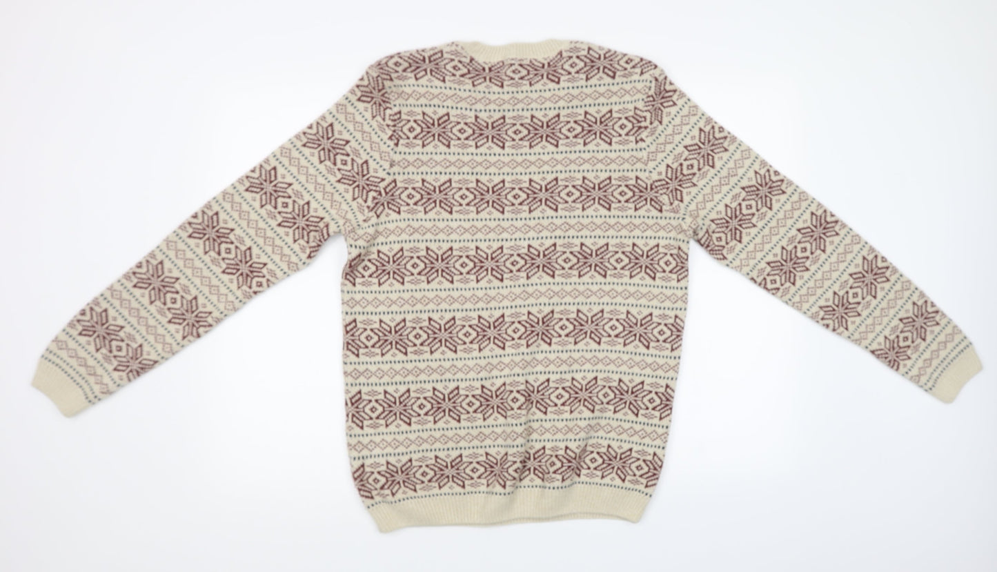 Topman Mens Beige Geometric Knit Pullover Sweatshirt Size S