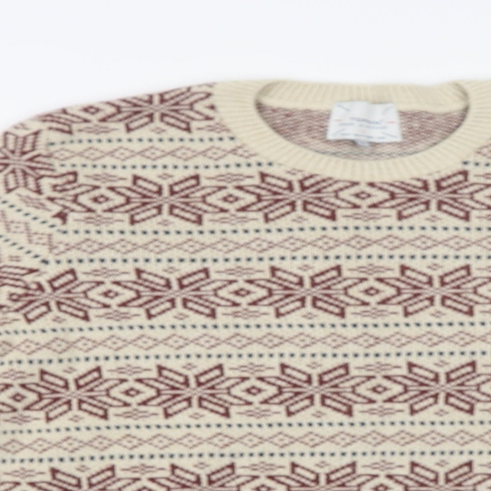 Topman Mens Beige Geometric Knit Pullover Sweatshirt Size S