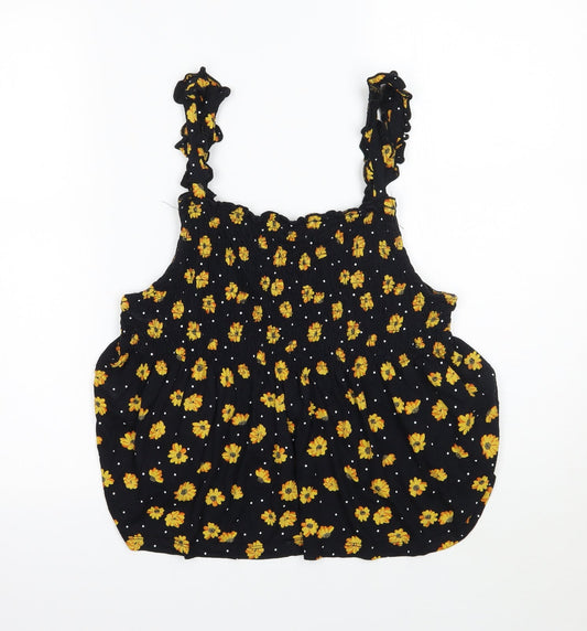 TU Womens Black Floral  Cropped T-Shirt Size 16