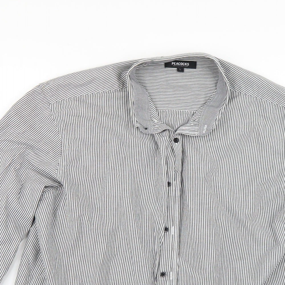 Mens UK Size L Peacocks Grey  Button-Up Long Sleeve Casual Shirt