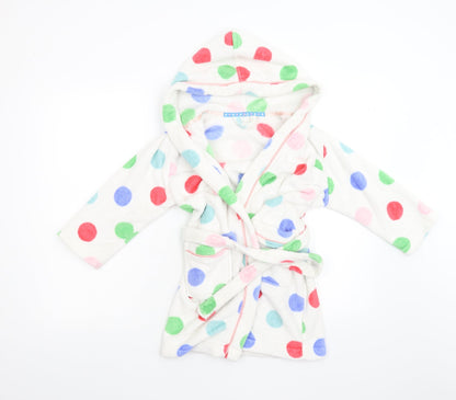John Lewis Girls White Polka Dot Fleece  Gown Size 6 Years