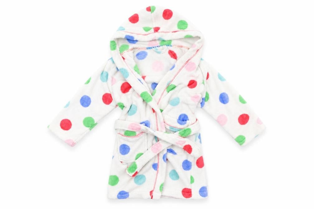 John Lewis Girls White Polka Dot Fleece  Gown Size 6 Years