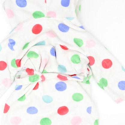 John Lewis Girls White Polka Dot Fleece  Gown Size 6 Years