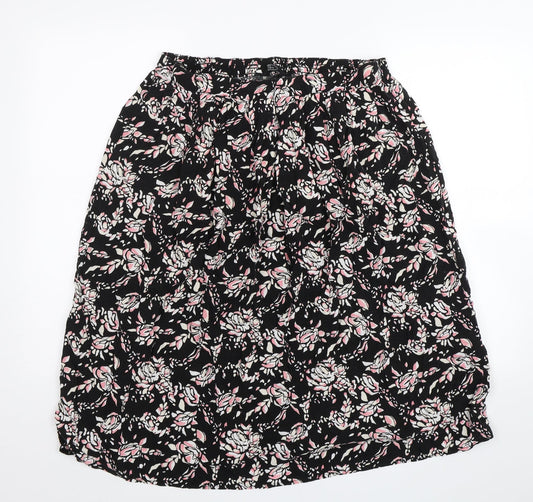 BM Collection Womens Black Floral  Swing Skirt Size 16