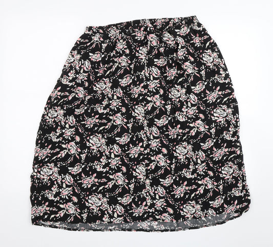BM Collection Womens Black Floral  Swing Skirt Size 16