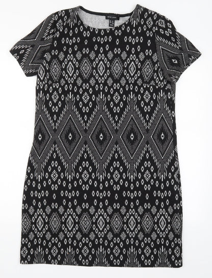 New Look Womens Black Geometric  T-Shirt Dress  Size 12