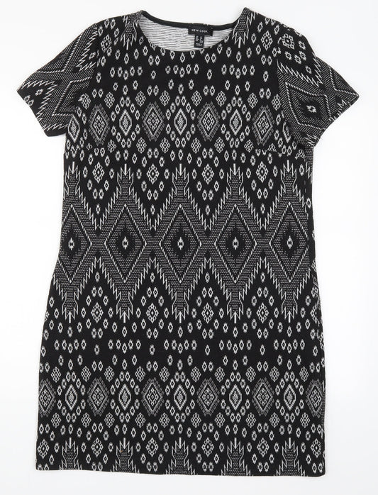 New Look Womens Black Geometric  T-Shirt Dress  Size 12