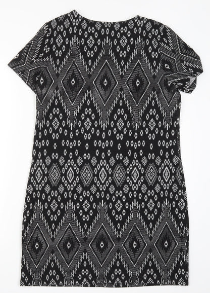 New Look Womens Black Geometric  T-Shirt Dress  Size 12