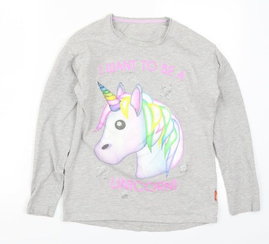 Nutmeg Girls Grey Solid  Top Pyjama Top Size 13-14 Years  - Unicorn